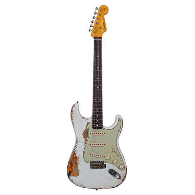 Fender Custom Shop Masterbuilt Andy Hicks 1961 Stratocaster Heavy Relic Olympic White Over 3 Ton Sunburst Elektro Gitar